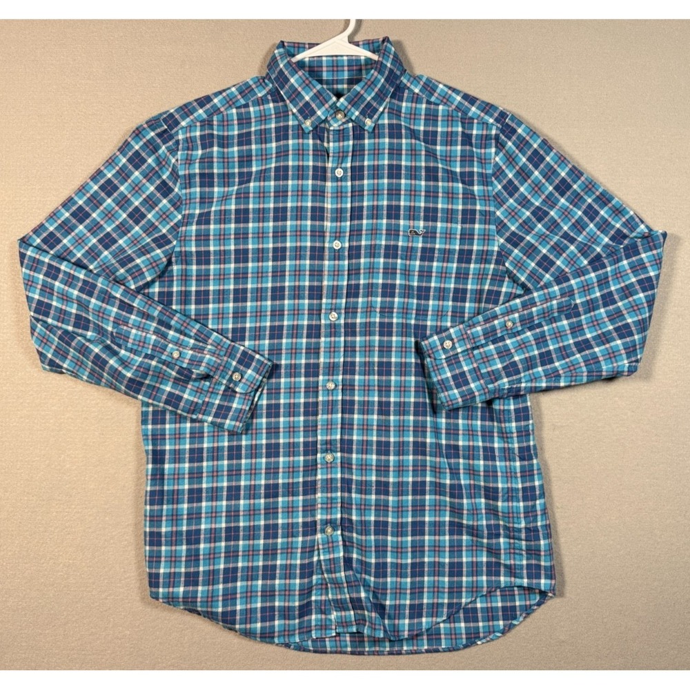 Vineyard Vines Men's Classic Fit Tucker Shirt - Blue Plaid - Size M - 100% Poly